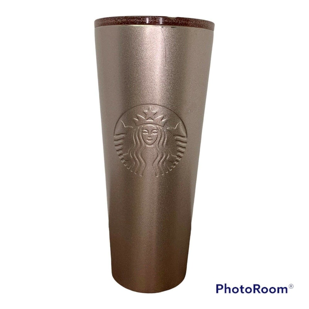 Starbucks Stainless Steel Rose Gold Tumbler Cold Beverage Glitter Lid NO STRAW